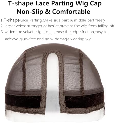 Wig Caps for Women Wig Cap with Grip Band for Keeping Wigs in Place Glueless Wig Grip Cap with T-part Transparent Lace Caps Non-Slip Adjustable Wig Caps Elastic Headband (Brown) - Image 2