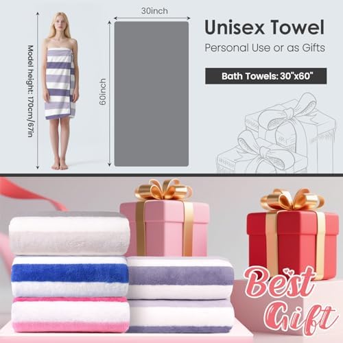 JML Microfiber Bath Towels, 2 Pack, 30" x 60", Cabana Stripe Purple - Image 2