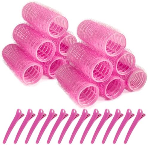Hair Rollers, 12 Pack Hair Curler Small Hair Rollers for Women, Self Grip Hair Roller with Clips, Pink by BESSEEK