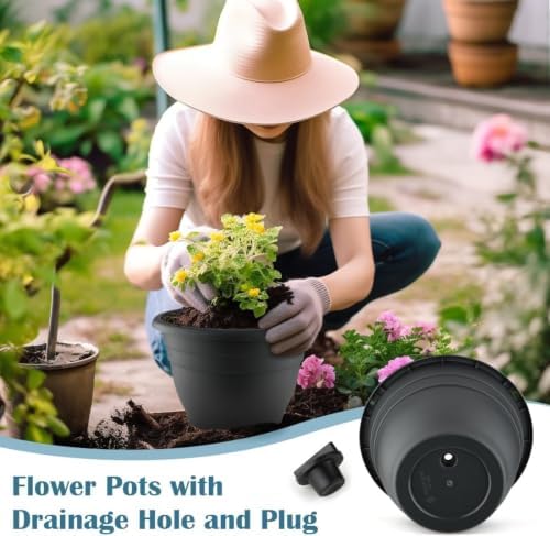 RooTrimmer 3 Pack 11 Inch Plant Pots with Drainage Hole and Plug,Plastic Flower Pots for Indoor & Outdoor Plants,Lightweight Plant Pots Perfect for Herbs,Flowers & Succulents(Gray) - Image 4