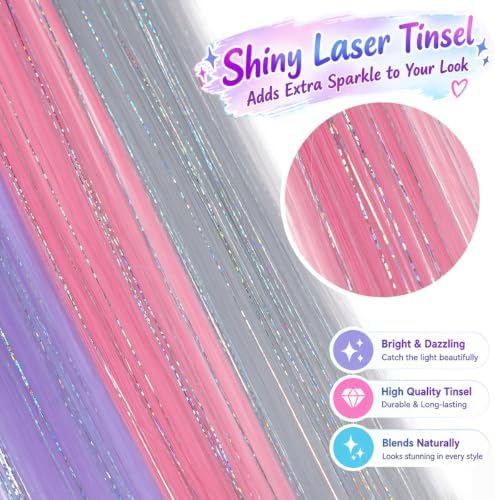 Colored Hair Extensions Mix Tinsel, Clip in Glitter Fairy Hair for Girls - Image 3