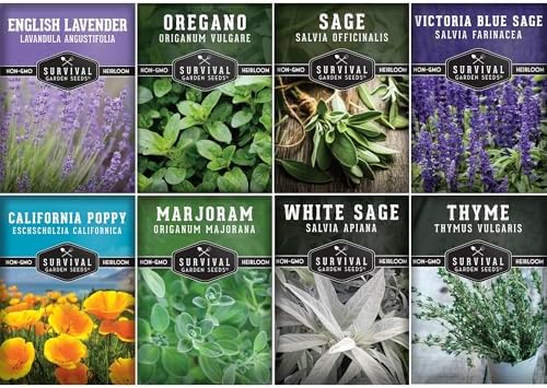 Drought Tolerant Herb and Flower Seeds for Planting - 8 Variety Pack by SurvivalGardenSeeds
