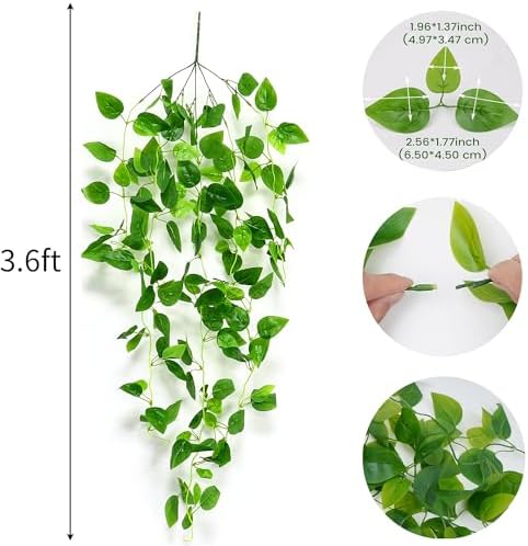 Fake Hanging Plants 2pcs Artificial Hanging Plant for Indoor Outdoor Faux Pothos Vines Greenery Garlands for Wall Home Aesthetic Patio Kitchen Living Room Farmhouse Shelf Office Decor (No Baskets) - Image 4
