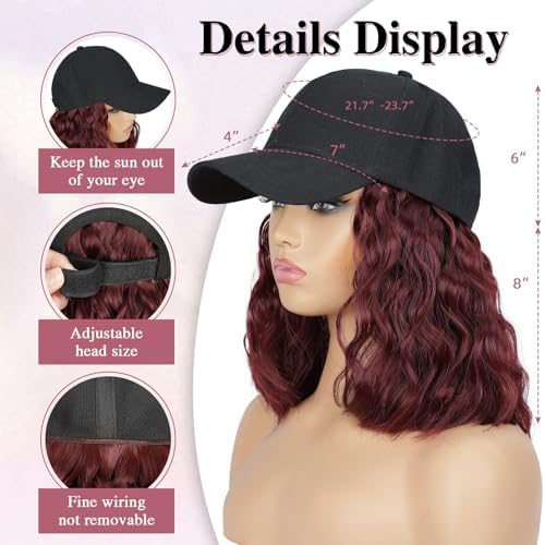 HANYUDIE Hat Wig for Women Wig Cap with Curly Hair Extensions Hat with Hair Wave Adjustable Baseball Cap Wigs - Image 2