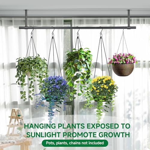 Hanging Planters Rod – Plant Hanger Indoor for Window Ceiling, Hanging Plant Shelf for Wall Planter House Plants, Plant Shelves Metal Holder Bar 47.5In (Pots, plants, chains not included) - Image 6