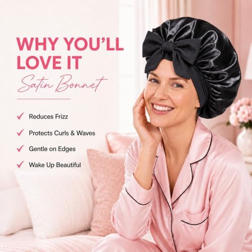 Silk Satin Hair Bonnet for Sleeping Women with Adjustable Tie - Image 7