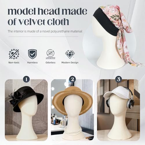 Wig Head Stand Mannequin Head Hat Display Stand Velvet Wig Holder for Mask, Headdress, Necklace (Pink) - Image 2