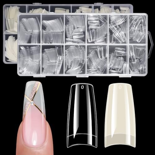 Krofaue 1008PCS French Nail Tips, Clear & Natural Flexible Gel, 12 Sizes by krofaue