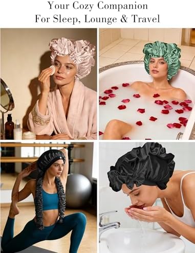 Heatless Curl Satin Bonnet for Sleeping, No Slip Sleep Bonnet with Long Curling Ribbons for Braids & Long Hair - Image 6