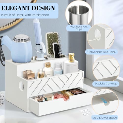 Hair Tool Organizer, Hair Dryer Holder with Drawer, Bathroom Countertop Organizer for Bathroom Accessories, Blow Dryer Organizer for Hair Styling Tools, Vanity Organizer for Bathroom, Vanity, Kitchen - Image 6