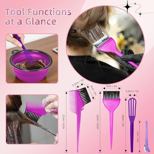 ROOHUA 8 Pcs Hair Dye Kit with Brush, Reusable Home Salon Color Hair Tools - Image 3