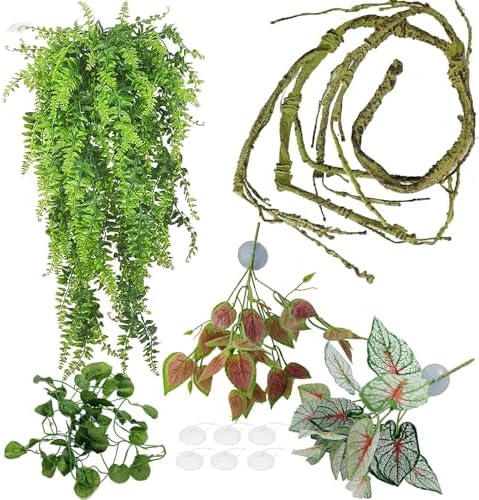 Reptile Plants for Bearded Dragon Tank Accessories, Terrarium Plant Artificial Decor for Snake Cage, Fake Plant for Leopard Gecko Habitat, Lizard Chameleon Ball Pythons (Group BP) by MEPHANReptilePlantsforTankAccessories