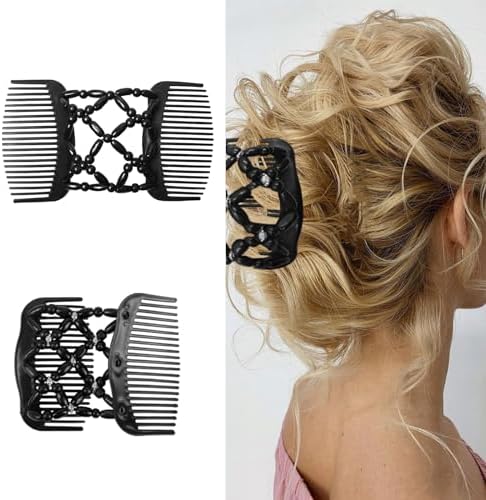 5 Pieces Stretchy Magic Hair Comb Adjustable Elastic Comb Hair Clip for Women Girls No Crease Hair Pins Vintage Hair Bun Maker Hair Accessories for Curly Thick Wavy Hair Ponytail - Image 5