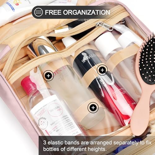 Travel Hanging Toiletry Bag for Women, with Jewelry Organizer Compartment, Medium Waterproof Hanging Makeup Accessories, Cosmetic Essentials, Toiletries Dopp Kit Set with Trolley Belt, Baby Pink - Image 4