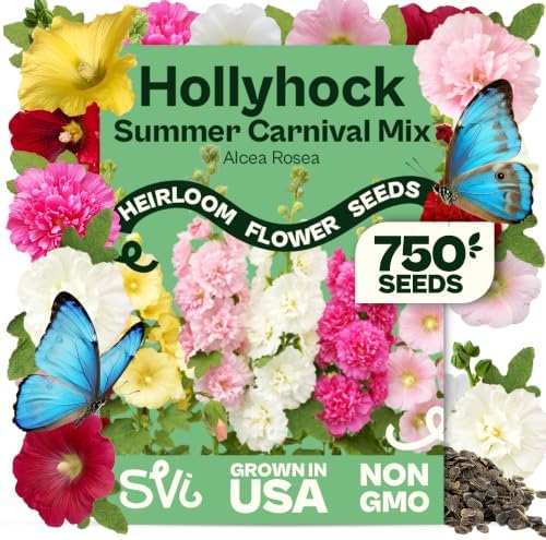 SVI 750 Mix Summer Carnival Hollyhock Heirloom Flower Seeds Alcea rosea by SVI
