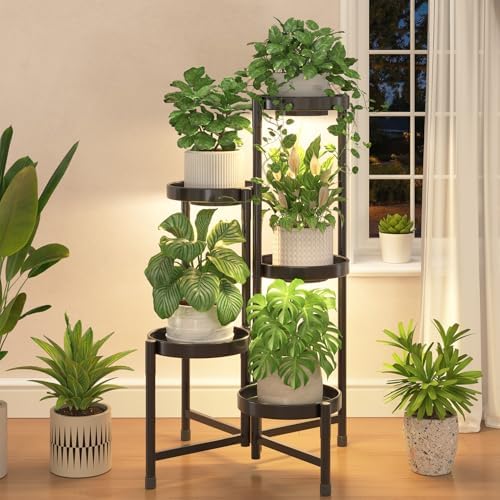 iDavosic.ly Plant Stand Indoor with Grow Lights, 5 Tier Metal Shelf, Black by iDavosicly