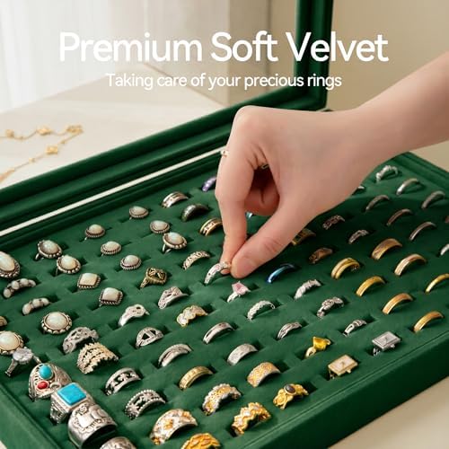 Frebeauty 100 Slots Ring Organizer Tray,Velvet Ring Box with Clear Lid - Image 5