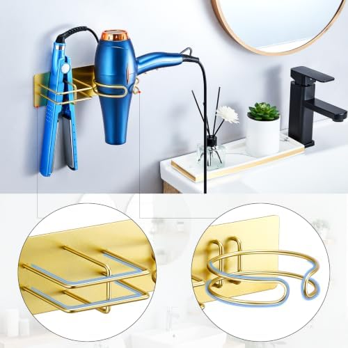 Hair Dryer and Straightener Holder Wall Mounted, Self Adhesive Blow Dryer and Flat Iron Storage Hair Tool Organizer for Bathroom Vanity (Gold) - Image 7
