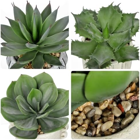 Briful 3 Pack Faux Succulent Plants in Vintage Cement Pots – Artificial Aloe Succulent Decor with Realistic Leaves and Pebble Base – Rustic Mini Plant Set for Home Office Bathroom Bookshelf - Image 3