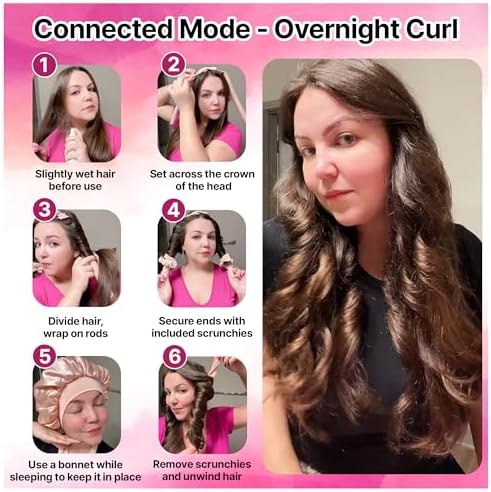 13-in-1 Heatless Curls Overnight,8 PCS Overnight Blowout Rods,Heatless Hair Curlers to Sleep In,Adjustable Heatless Curling Rod,Overnight Curls with Satin Bonnet for Sleeping,2 Scrunchies & Clips - Image 4