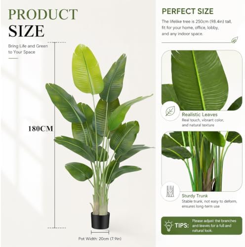 Lifelike Bird of Paradise Artificial Plant,6.2ft Faux Banana Leaf Tree with 13 Trunks - Perfect Indoor Silk Floor Plant for Home Decor in Living Room, Office, and Bedroom 1Pack - Image 2