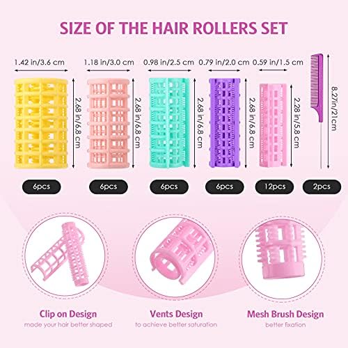 Willbond 36 Pcs Plastic Hair Roller 5 Sizes Self Grip Curlers, Bright Color - Image 2