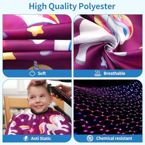 Kids Barber Cape with Neck Duster Brush, Professional Salon Hair Cutting Cape with Adjustable Snap Closure(unicorn) - Image 2