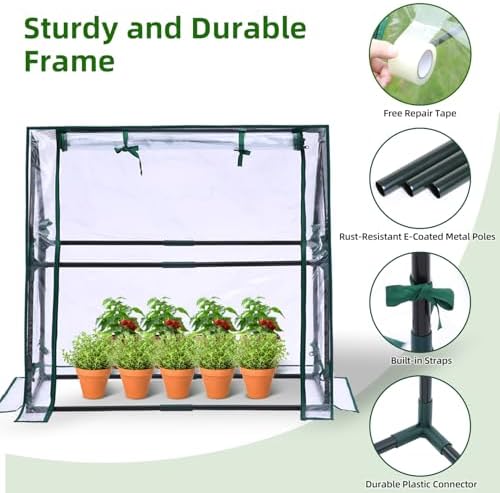 Mini Greenhouse for Indoor Outdoor: Ohuhu Tabletop Portable Green House with Waterproof Pad for Small Plants Nursery Germination, 36"x18"x33" Heavy-Duty Cover Tent Humidity Dome Seedling Accessory - Image 4