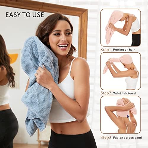 2 Pack Large Microfiber Hair Towel Wrap for Women, Anti Frizz Hair Drying Towels, Fast Dry Hair Turban - for Wet, Long, Thick, Curly Hair - Super Absorbent Soft Towels (Blue & Pink) - Image 5