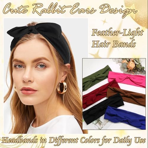 6 Pcs Bow Headbands for Women Elastic Sweat Band Boho Head Band - Image 3
