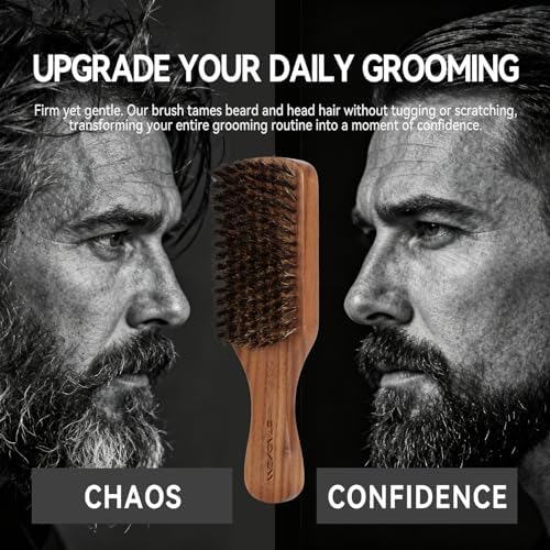 Men's Beard Brush, Walnut Wooden Handle, for Thick & Thin Hair, Slick Back - Image 4
