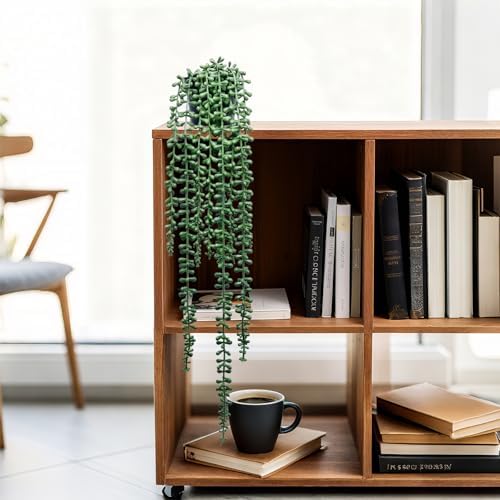 Artificial Hanging Plants for Shelf, 2-Pack Fake Potted Greenery Faux String of Pearls in Black Pot, Décor for Office Living Room Bathroom Indoor Outdoor - Image 6