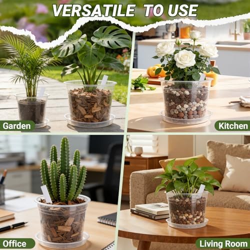 4/6/8/10 Inch Large Clear Nursery Pots with Drainage & Saucers & Plant Tags - Image 6