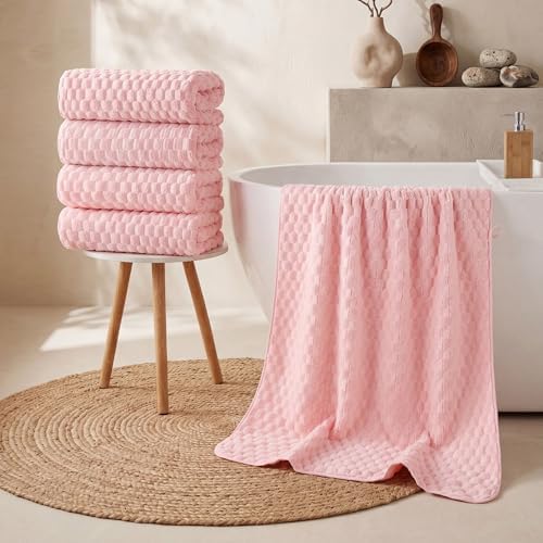 REDKISS 4 Pack Pink Bath Towels for Bathroom, Ultra Soft, 27"x55" - Image 4