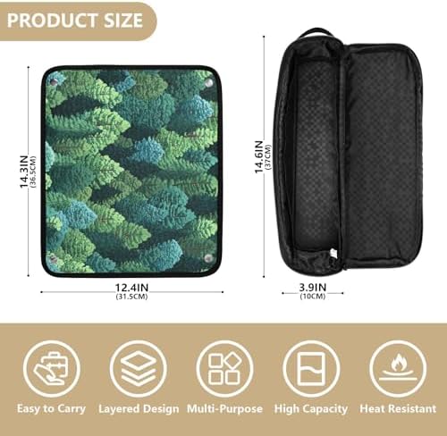 Hair Tools Travel Bag with Heat Resistant Mat 2-in-1 Hot Tools Travel Bag Organizer Flat Curling Iron Travel Case for Straightener Vivid Pine Trees Green - Image 4