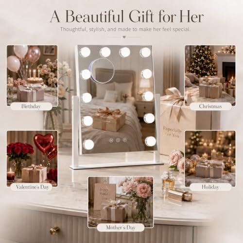 Vanity Mirror with Lights, Dimmable Desk Mirror, 12 Bulbs, 16.4'' x 13.1'' - Image 7