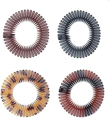 4 Pcs Circular Stretch Comb Plastic Circle Headband (Round-Multi Color) by sowaka