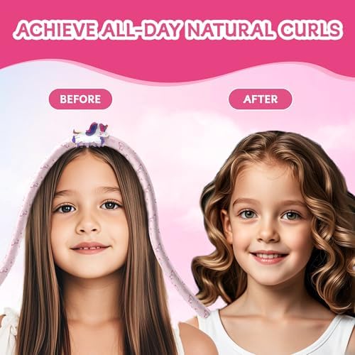 Girls Heatless Curls Overnight, Kids Unicorn Hair Rollers with Hair Clips, Hair Accessories for Little Girls & Teenage & Sister, Birthday Gifts Trendy Stuff - Pink - Image 2