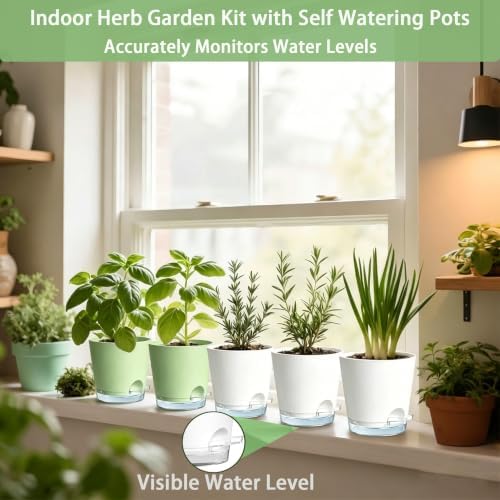 10 Indoor Herb Garden Kit, 54pcs Complete Kitchen Herb Starter Set Including 2-Color Self Watering Pots, Soil & Tools, Unique Gift Ideas for Plant Lovers, Women, Men, Friend, Birthday, Housewarming - Image 6