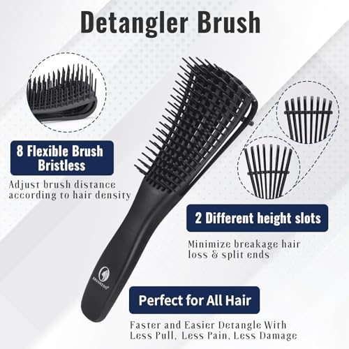 BRUSHZOO Detangler Brush with Hair Spray bottle 9 Row Brush Wide Tooth comb, Hair Brushes for Women Men Kids Curly 3/4abc Hair (Red) - Image 5