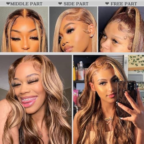 ALHER Small Cap Lace Front Wigs Human Hair 30 IN #4/27 Honey Blonde Highlight Body Wave 13X4 Lace Frontal Wig With Baby Hair 200% Density, Small Cap 21-21.5 Balayage Piano Colored Wig for Black Women - Image 5