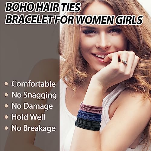 KANPRINCESS Boho Hair Ties Set, 24 Pcs Hair Tie Bracelet for Girls and Women, Soft Nylon Cotton Hair Ties, Hair Bands for Ponytails, Daily Life, Sport, Cooking, Working - Image 4