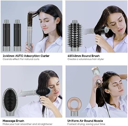 IG INGLAM MegaAIR Styler, 5 in-1 Professional Interchange Hair Dryer Brush 110,000 RPM Brushless BLDC Motor Ionic Hot Air Styler Volumizing and Shape, Gray - Image 3
