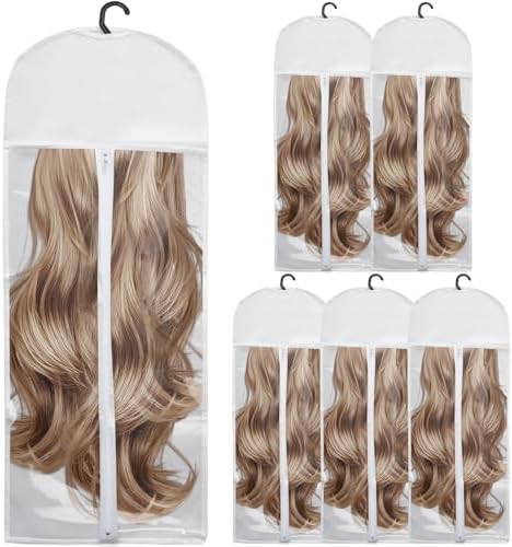 5Pcs 31.5in Hair Extension Holder Wig Storage Bag with Hanger, White by Unknown