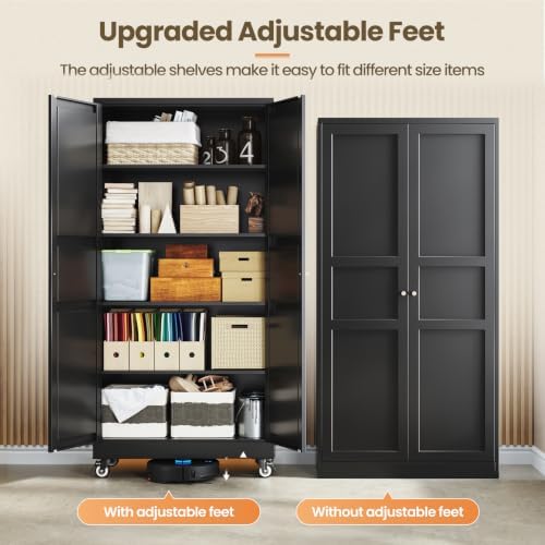 Yizosh 71"Black Metal Kitchen Storage Cabinet,Mobile Garage Storage Cabinet - Image 6