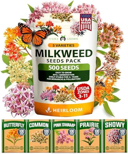 HOME GROWN Milkweed Seeds, 5 Variety Mix, 500+ Seeds, Asclepias syriaca by HOMEGROWN
