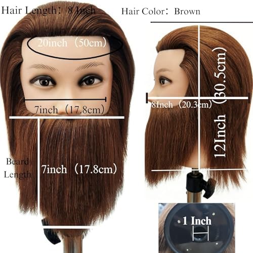 Barber Male Mannequin Head Human Hair with Beard - Image 2