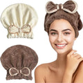 Jseng Microfiber Hair Towel Caps for Women with Cute Bowtie, 2Packs Fast Drying Hair Towel Caps for Curly Long Wet Hair Anti Frizz by Jseng