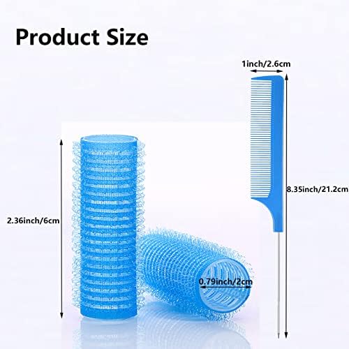 24PCS Self Grip Heatless Roller Set for Pro Salon Hairdressing and DIY Hairstyling - Medium Short Hair Curlers with Rat Tail Comb (0.8in, Light Blue) - Image 2