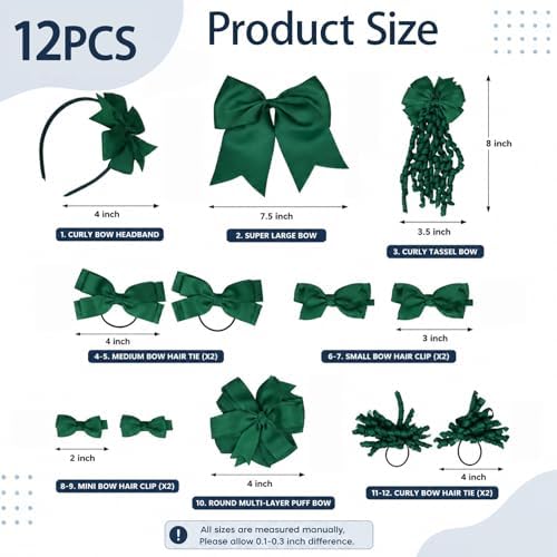 baotongle 12 Pcs School Hair Accessories Set School Bows for Girls Bow(Green) - Image 2